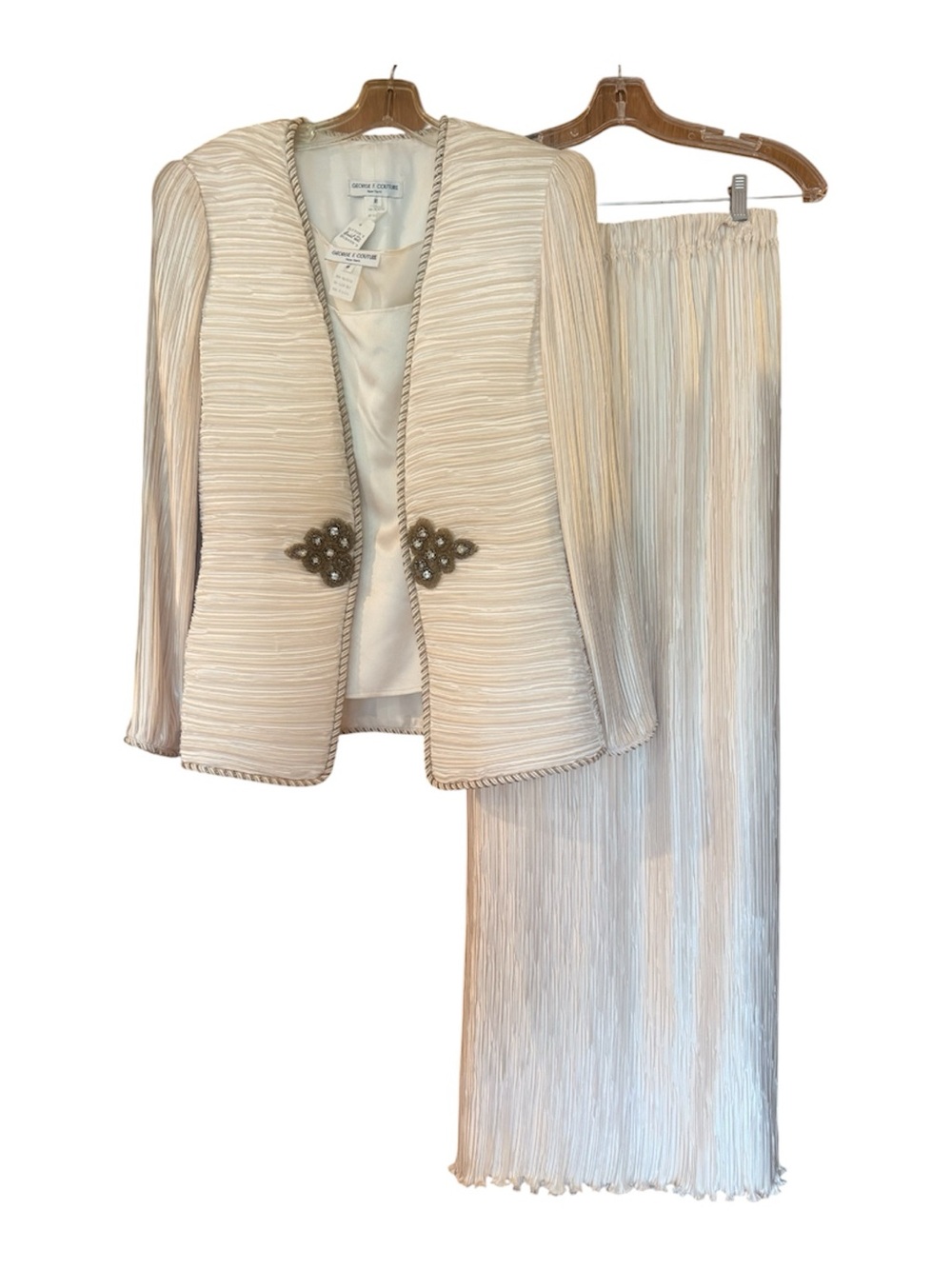 Vintage New George F. Couture NY Off White SZ 8 3 Piece Jacket Top Skirt As Is